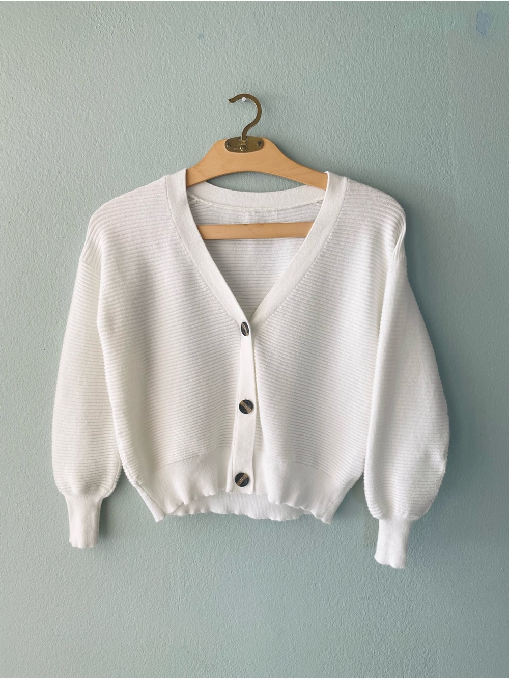 🌻5/$15🌻 Poof New York | Soft White Ribbed Cardigan Button Down Sweater
